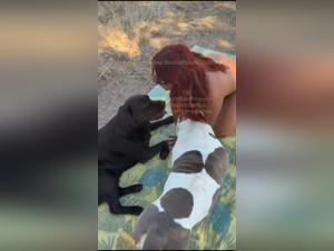 Outdoor Fun: A Sensual Bond Between Woman and Dog