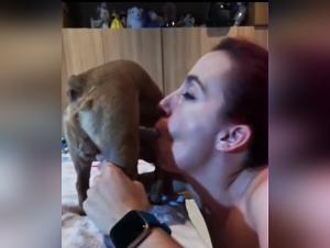 Wild double penetration: canine fury unleashed on a woman