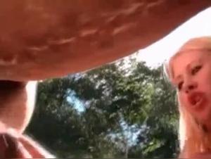 A woman plays with a horse's cock