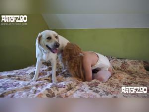 Blonde woman fucks with a dog in an intense and exciting zoophilic scene